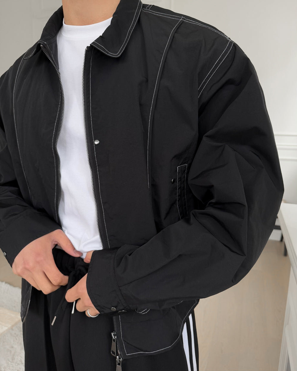 Two-Way Line Stitch Nylon Jacket