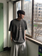 Crescent 月牙圖案 水洗 寬鬆 短袖 T恤 / 2色