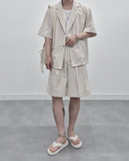 涼感 亞麻 輕正裝 五分袖 西裝外套 / 2色