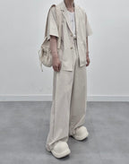 涼感 亞麻 輕正裝 五分袖 西裝外套 / 2色