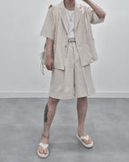 涼感 亞麻 輕正裝 五分袖 西裝外套 / 2色