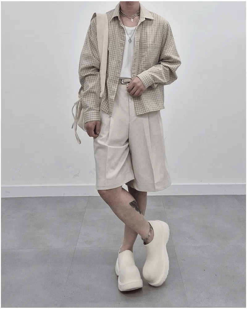 涼感 亞麻 輕正裝 百慕達 五分 西裝 短褲 / 2色