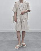 涼感 亞麻 輕正裝 百慕達 五分 西裝 短褲 / 2色