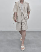 涼感 亞麻 輕正裝 百慕達 五分 西裝 短褲 / 2色