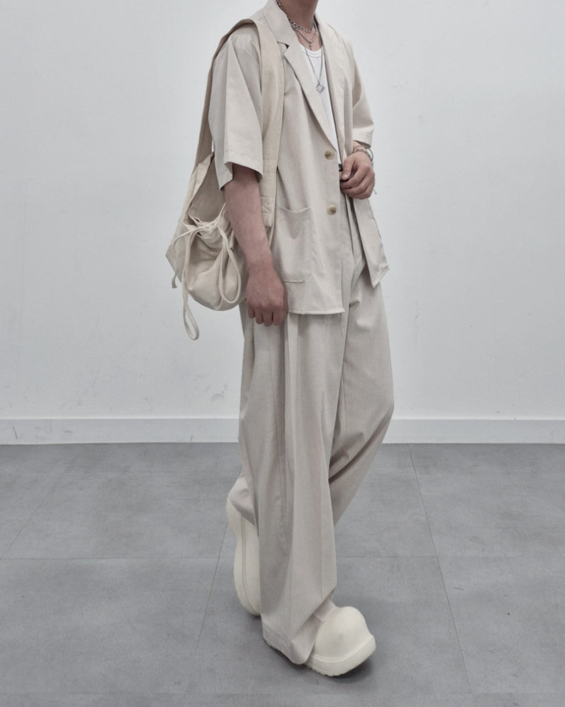 涼感 亞麻 輕正裝 寬鬆 直筒 西裝褲 / 2色