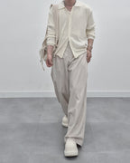 涼感 亞麻 輕正裝 寬鬆 直筒 西裝褲 / 2色