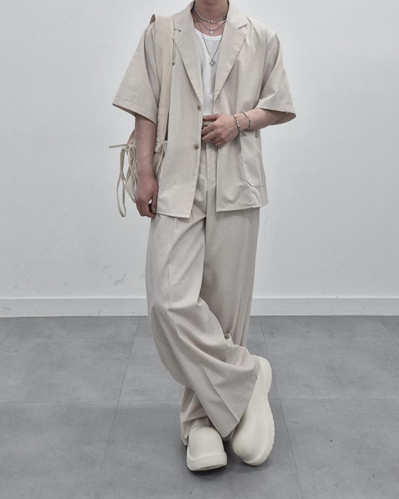 涼感 亞麻 輕正裝 寬鬆 直筒 西裝褲 / 2色