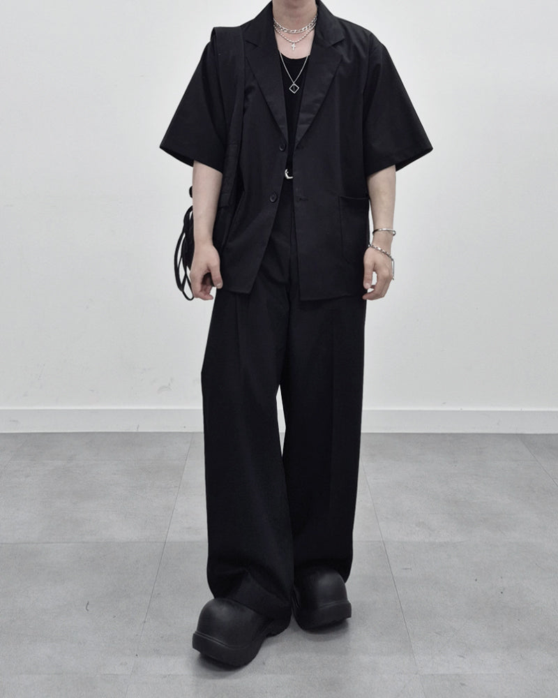 涼感 亞麻 輕正裝 寬鬆 直筒 西裝褲 / 2色