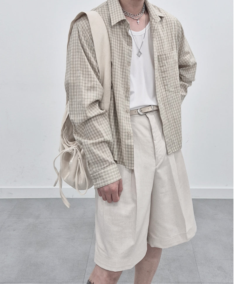 亞麻 短版 格紋 襯衫 / 3色