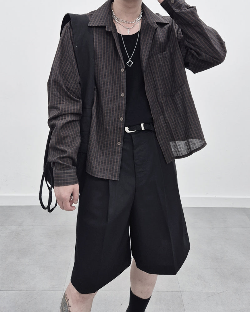 亞麻 短版 格紋 襯衫 / 3色