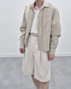 亞麻 短版 格紋 襯衫 / 3色