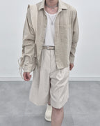 亞麻 短版 格紋 襯衫 / 3色