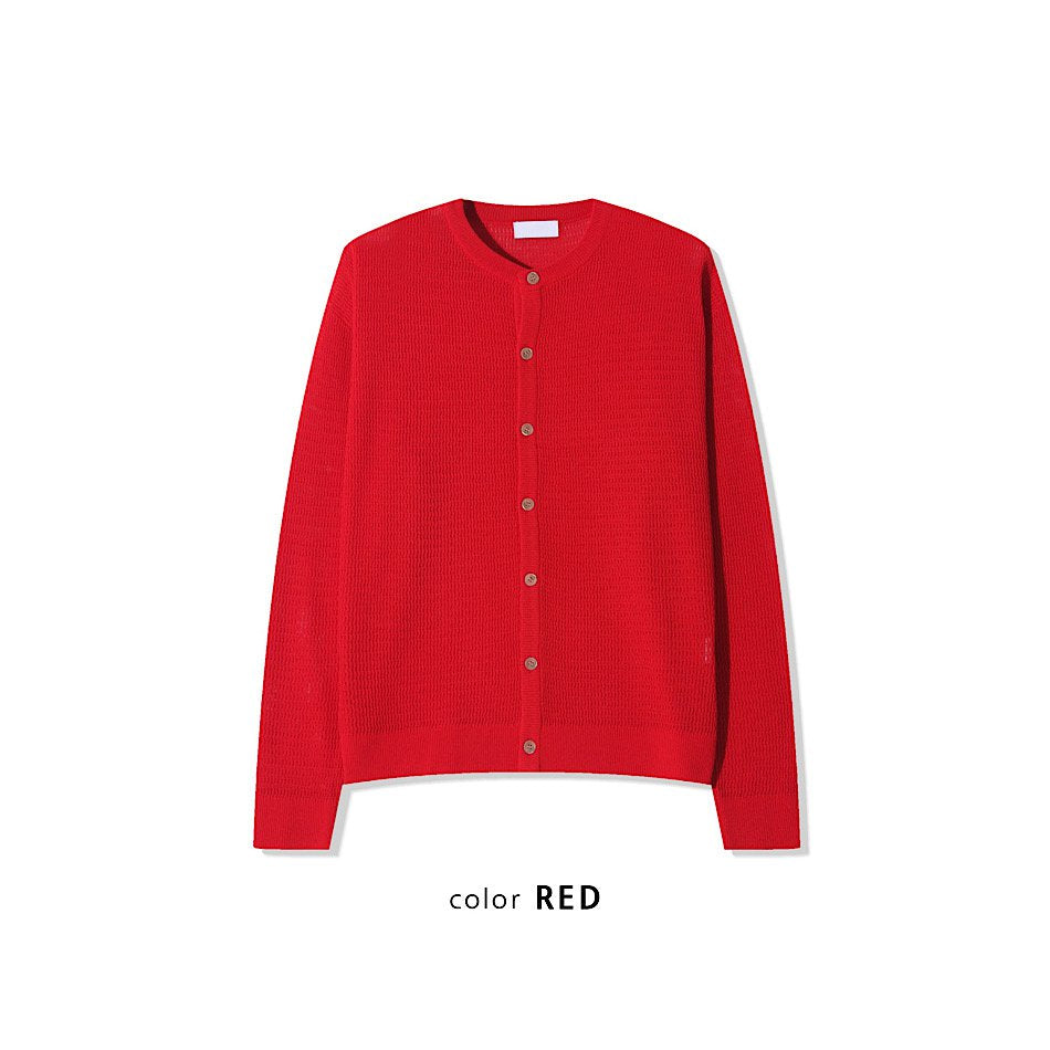 簡約 網眼 透氣 亨利領 開襟衫 / 4色