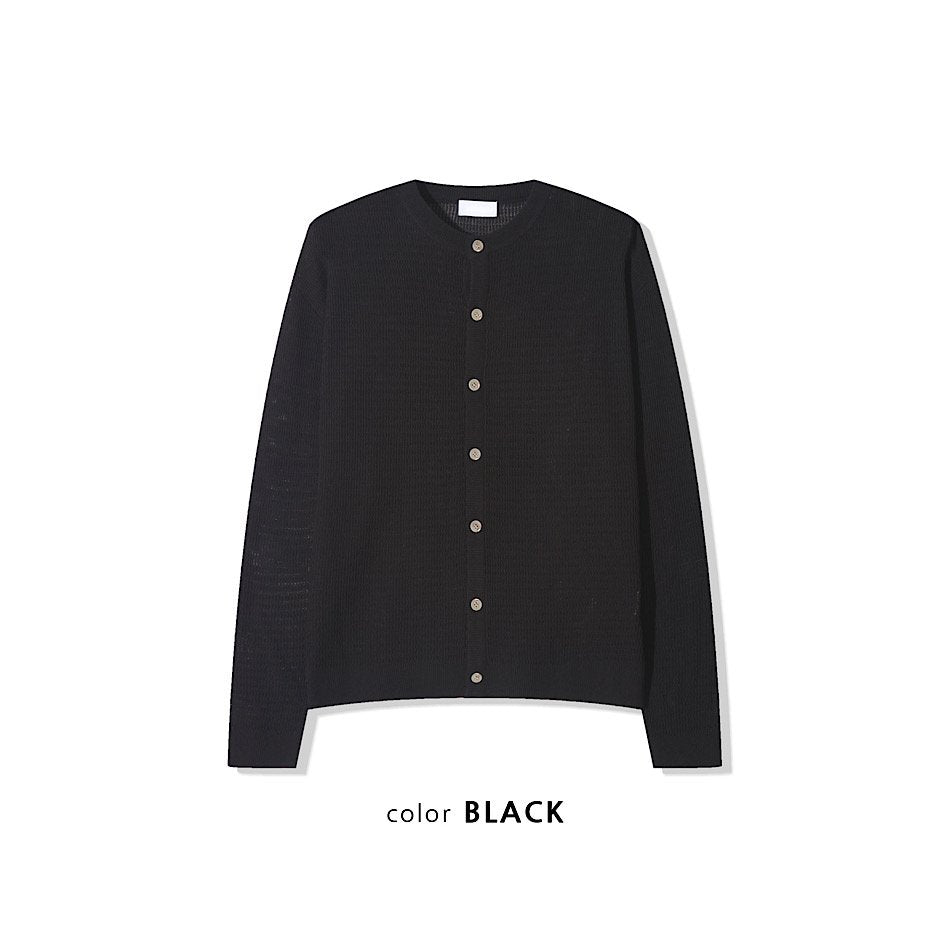 簡約 網眼 透氣 亨利領 開襟衫 / 4色