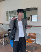 簡約 網眼 透氣 亨利領 開襟衫 / 4色