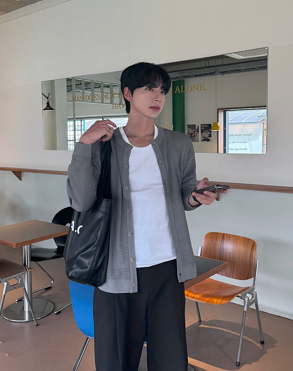 簡約 網眼 透氣 亨利領 開襟衫 / 4色