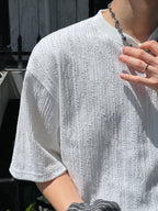 木紋 提花 寬短 短袖 上衣 / 3色