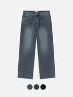 復古 水洗 寬鬆 顯高 直筒 牛仔褲 / 3色