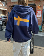 街頭 SWEDEN 瑞典印花 雙拉鍊 連帽 外套