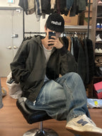 重磅 工裝 水洗 雙拉鍊 連帽 外套 / 2色