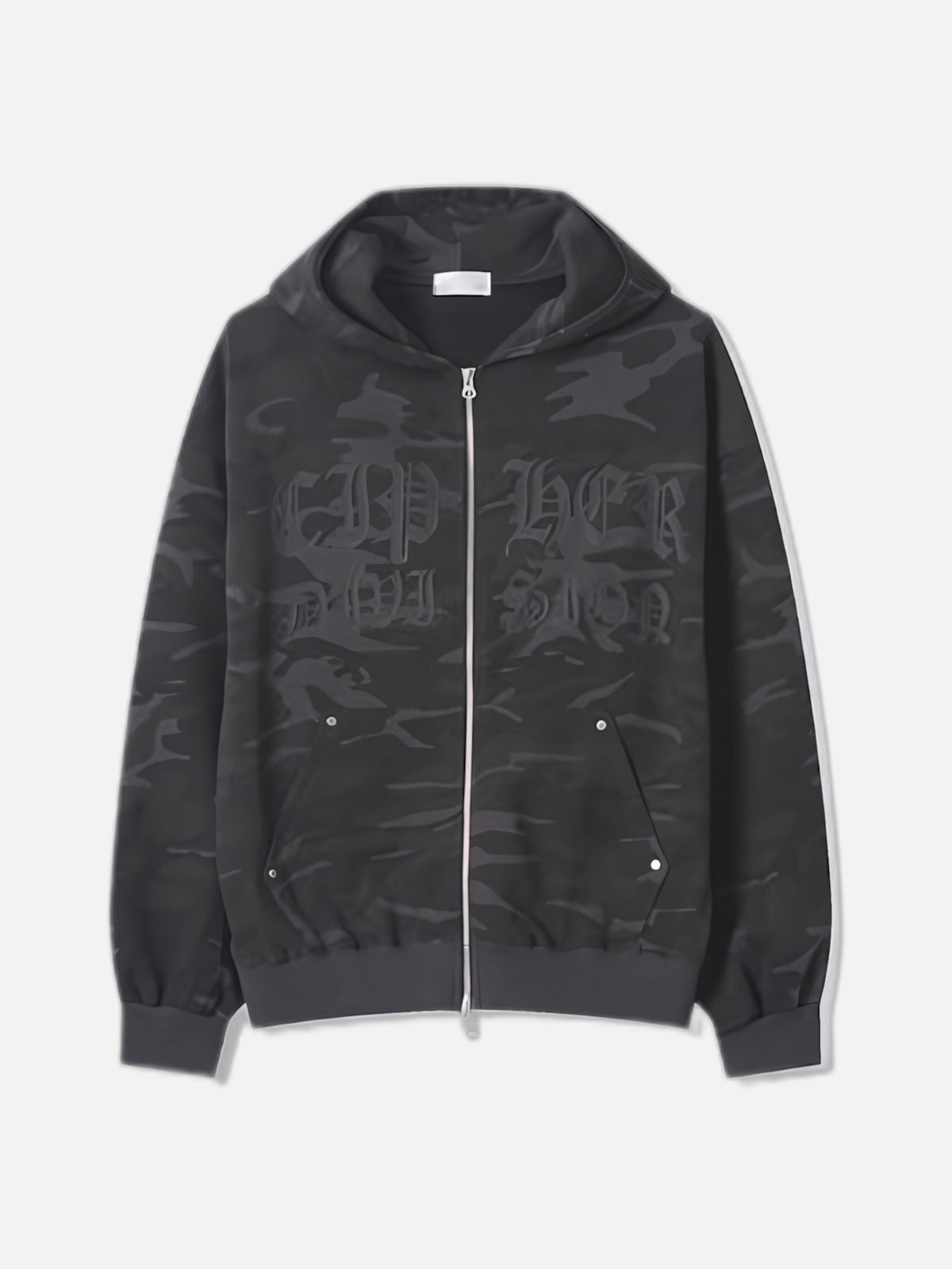 迷彩 哥德字體 雙拉鍊 連帽 外套 / 2色