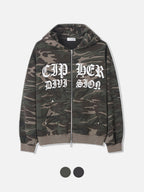 迷彩 哥德字體 雙拉鍊 連帽 外套 / 2色