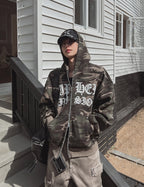 迷彩 哥德字體 雙拉鍊 連帽 外套 / 2色