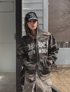 迷彩 哥德字體 雙拉鍊 連帽 外套 / 2色