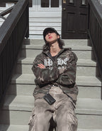 迷彩 哥德字體 雙拉鍊 連帽 外套 / 2色