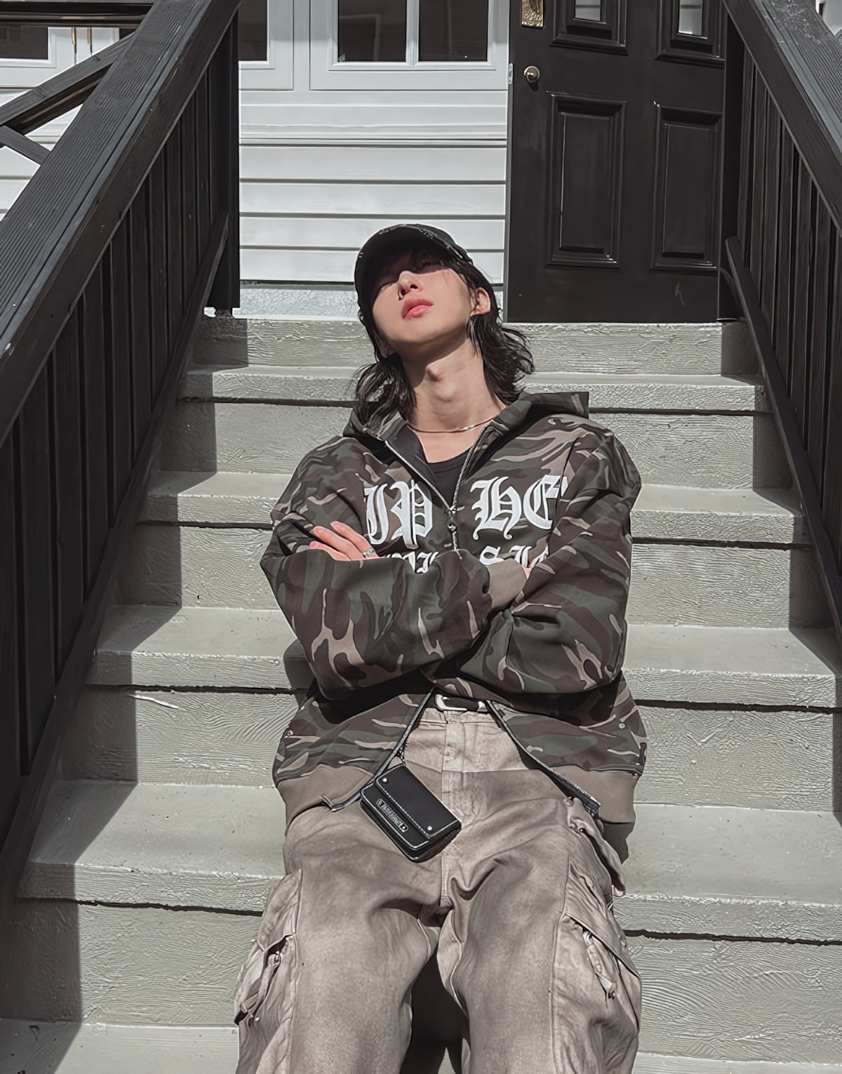 迷彩 哥德字體 雙拉鍊 連帽 外套 / 2色