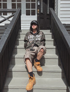 迷彩 哥德字體 雙拉鍊 連帽 外套 / 2色