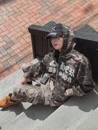 迷彩 哥德字體 雙拉鍊 連帽 外套 / 2色