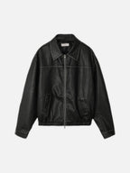 復古 仿舊 短版 皮革 雙拉鍊 皮外套 / 2色