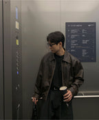 復古 仿舊 短版 皮革 雙拉鍊 皮外套 / 2色