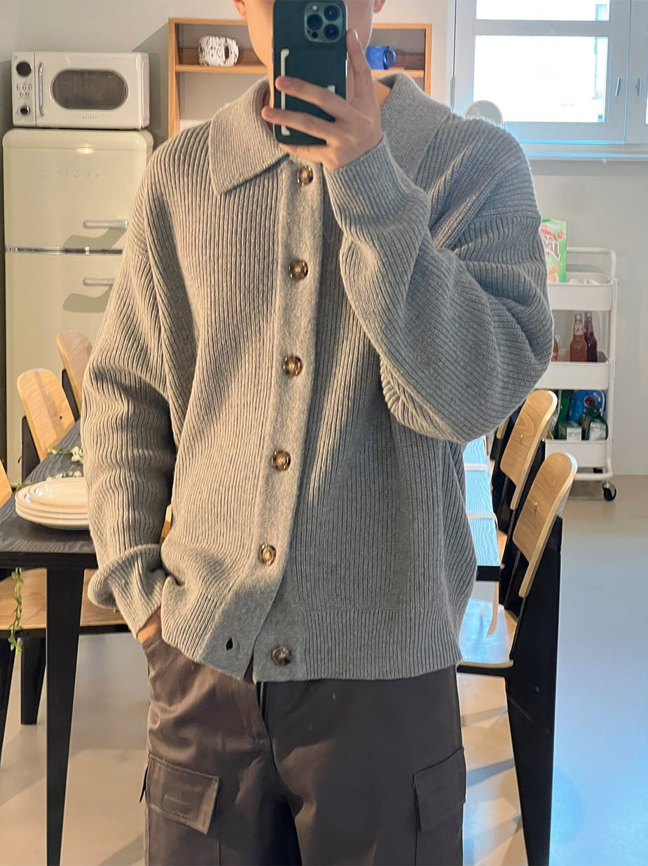 寬鬆 翻領 珍珠釦 針織 開襟衫 / 6色