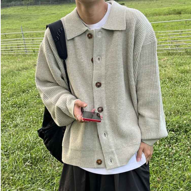 寬鬆 翻領 珍珠釦 針織 開襟衫 / 6色