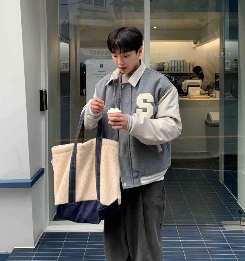 羊羔絨 拼接 帆布 寬底 肩背 托特包