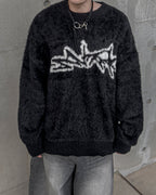 街頭 馬海毛 塗鴉 落肩 毛衣 / 3色