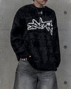 街頭 馬海毛 塗鴉 落肩 毛衣 / 3色