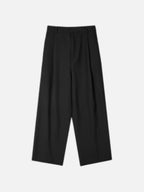 羊毛混紡 打褶 冬季 寬版 落地 西裝褲 / 2色