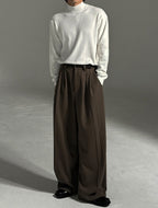 羊毛混紡 打褶 冬季 寬版 落地 西裝褲 / 2色