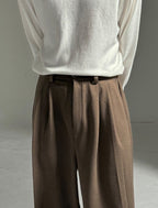 羊毛混紡 打褶 冬季 寬版 落地 西裝褲 / 2色