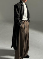 羊毛混紡 打褶 冬季 寬版 落地 西裝褲 / 2色