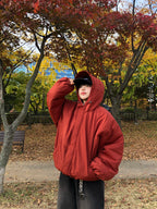 可調抽繩 雙拉鍊 極簡 寬鬆 連帽 羽絨外套 / 3色