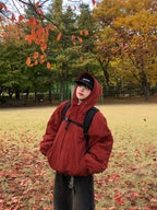 可調抽繩 雙拉鍊 極簡 寬鬆 連帽 羽絨外套 / 3色