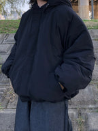 可調抽繩 雙拉鍊 極簡 寬鬆 連帽 羽絨外套 / 3色