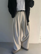 三褶 垂墜 羊毛混紡 寬版 落地 西裝褲 / 2色