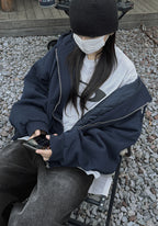 寬鬆 鋪棉 雙拉鍊 落肩 Boxy 連帽外套 / 3色