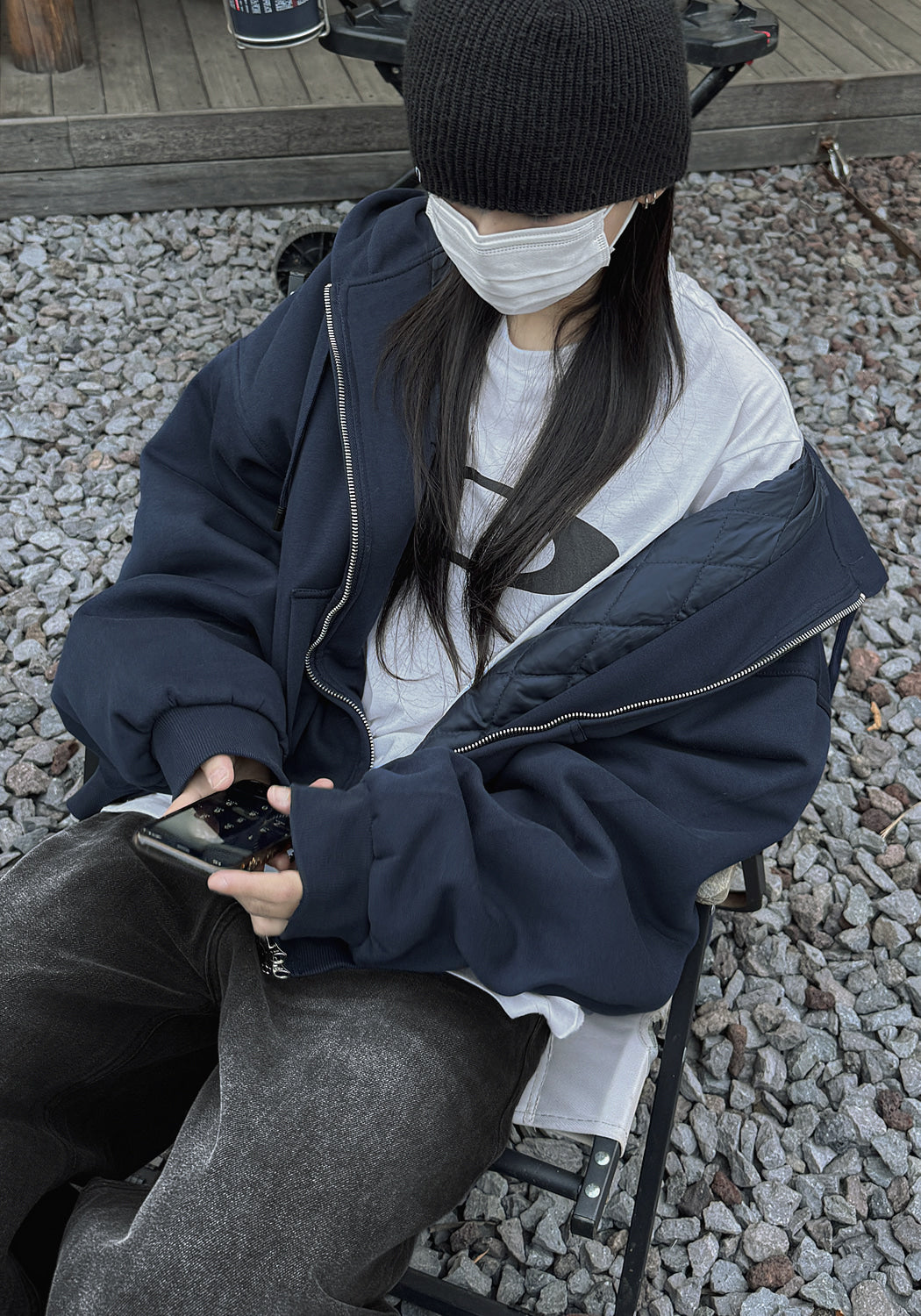 寬鬆 鋪棉 雙拉鍊 落肩 Boxy 連帽外套 / 3色