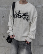 街頭 馬海毛 塗鴉 落肩 毛衣 / 3色 - WHATEVER STUDIO